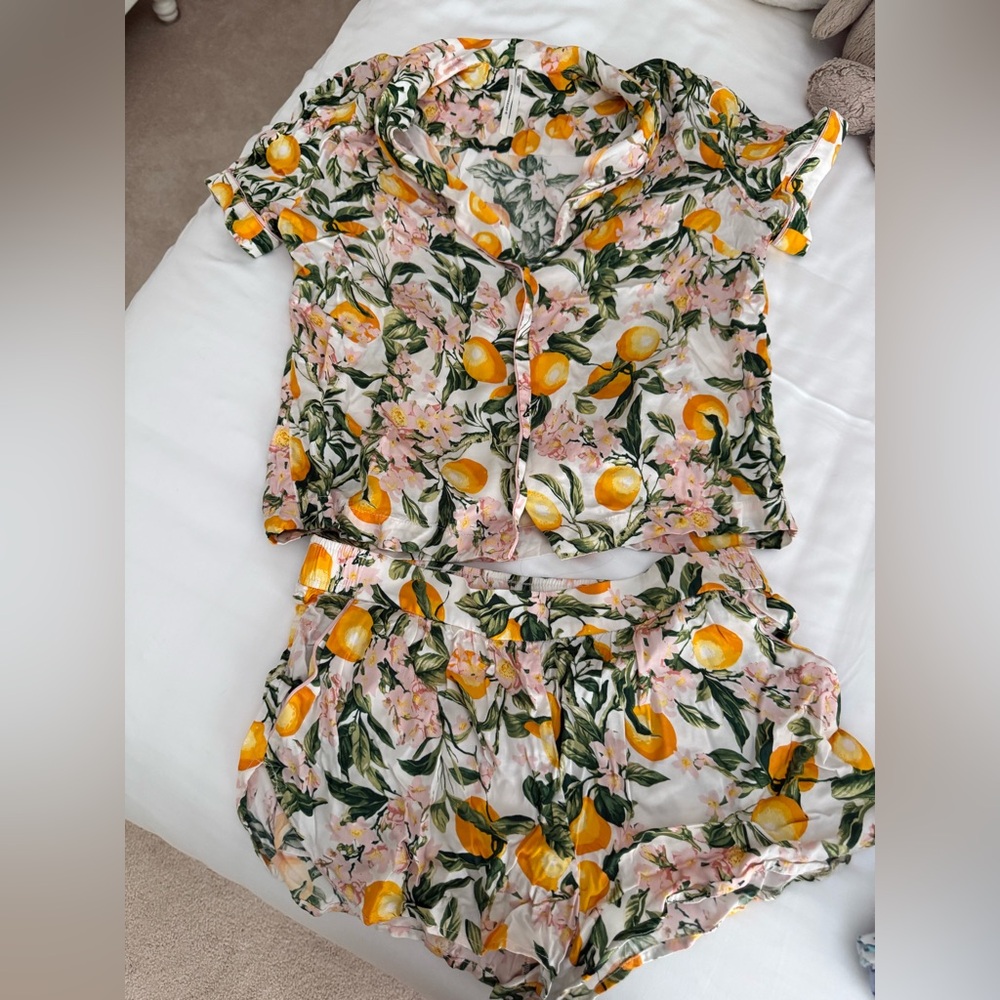 Anthropologie Citrus and Floral Print Top
